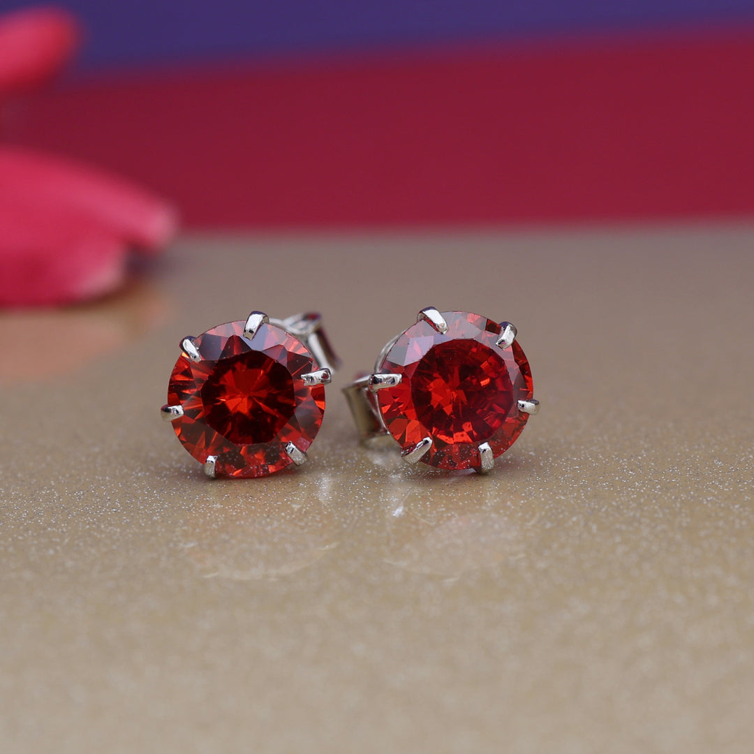 Silver Red Ruby Stud Earrings | Gemstone Jewelry for Women