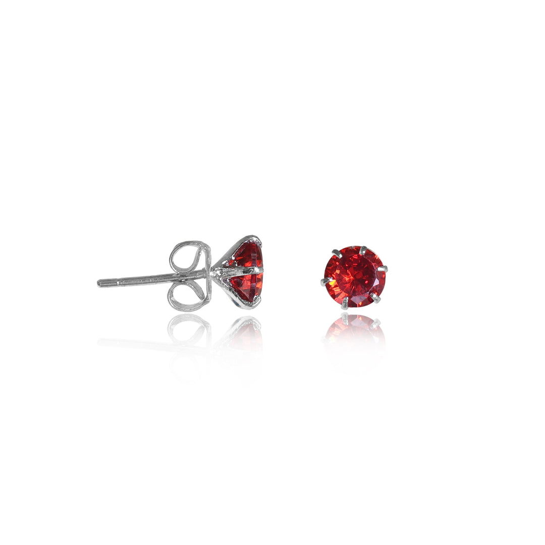Silver Red Ruby Stud Earrings | Gemstone Jewelry for Women