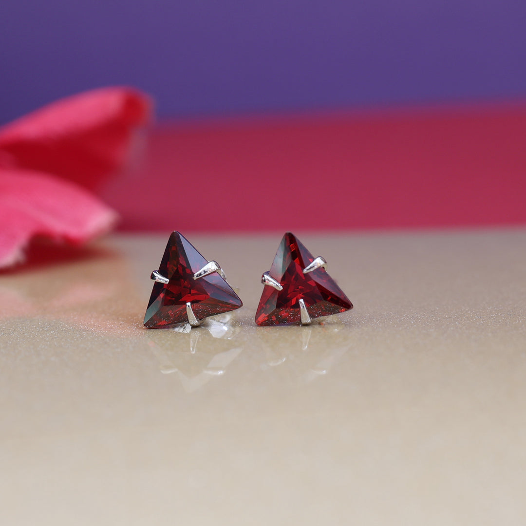 925 Silver Garnet Trillion Stud Earrings for Women | Gift