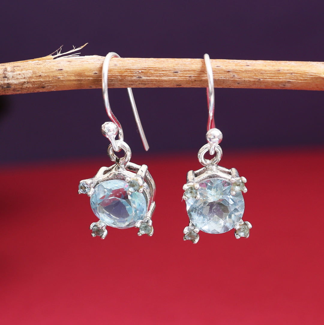 925 Silver Blue Topaz Earrings | Dangle Drop for Women