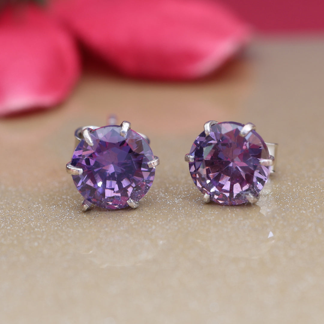 925 Silver Purple Stud Earrings for Women | Gift Jewelry