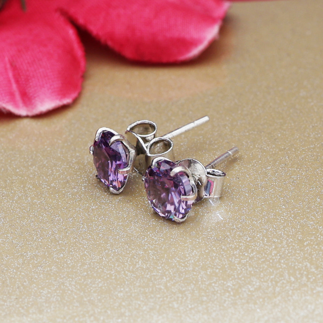 925 Silver Purple Stud Earrings for Women | Gift Jewelry