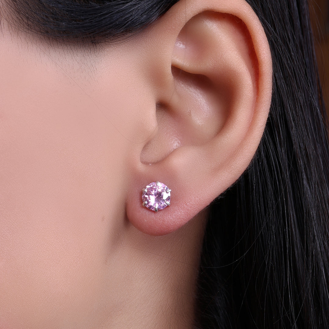Silver Pink Stud Earrings | Cubic Zirconia | Women's Jewelry Gift