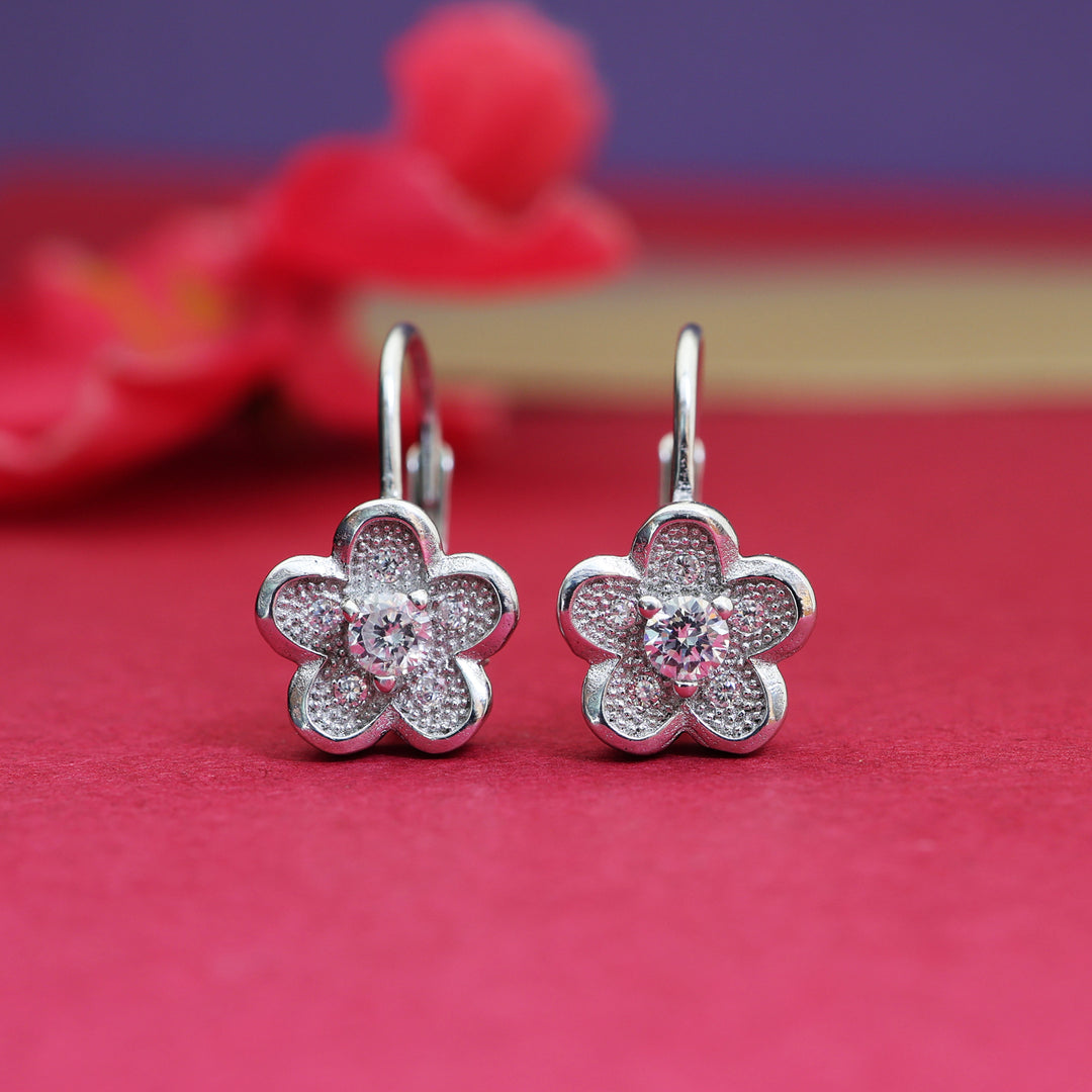 925 Silver Flower Leverback Earrings for Women | Floral Jewelry