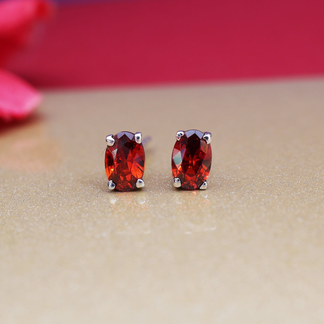 925 Silver Garnet Stud Earrings for Women | Gemstone Jewelry