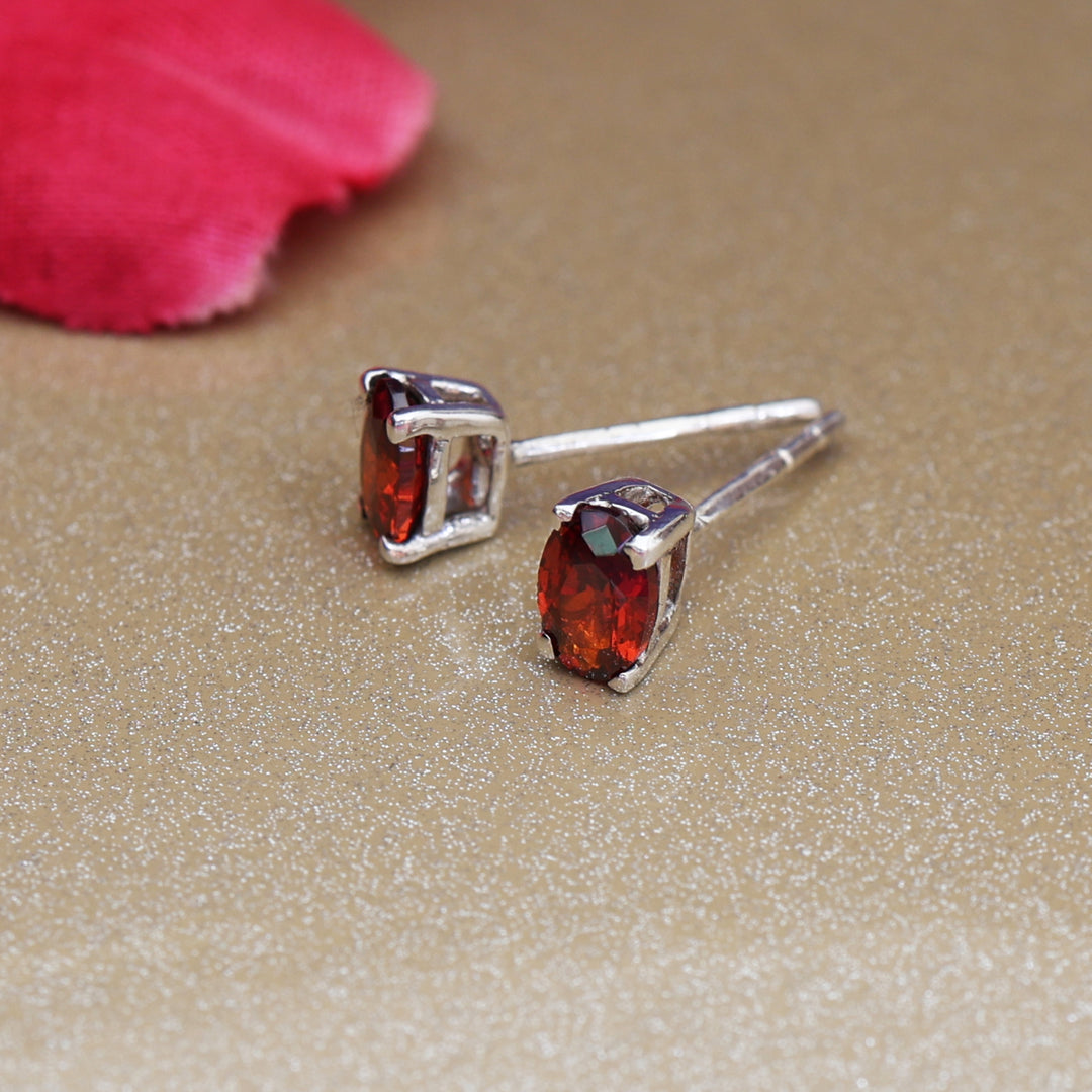 925 Silver Garnet Stud Earrings for Women | Gemstone Jewelry