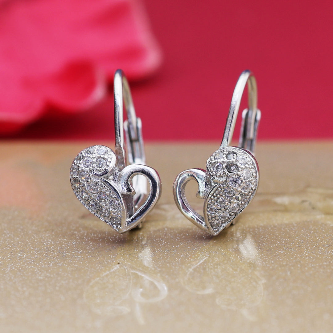 925 Silver Heart Leverback Earrings for Women | Daily Wear Gift