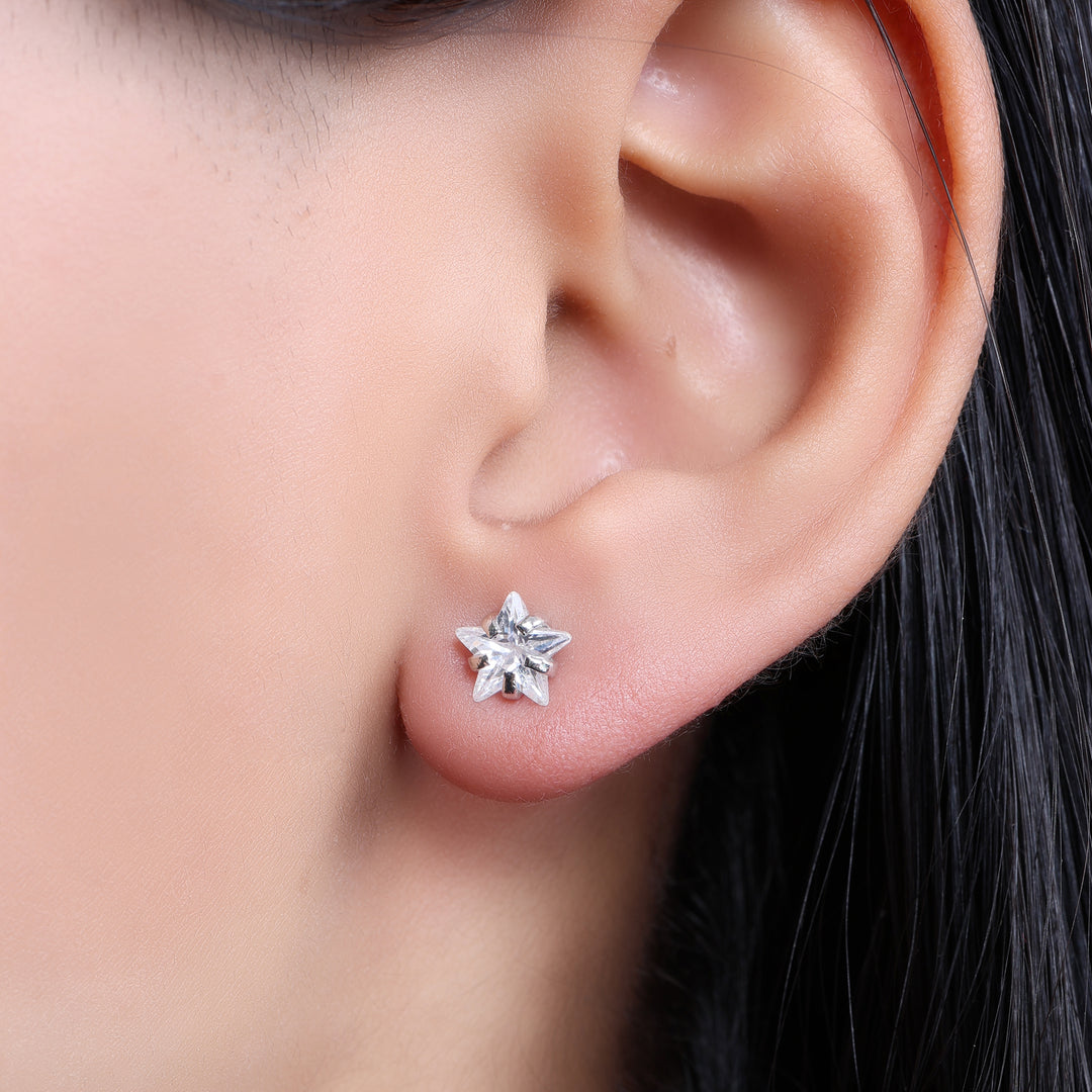 925 Sterling Silver Star Stud Earrings | Cubic Zirconia | For Women