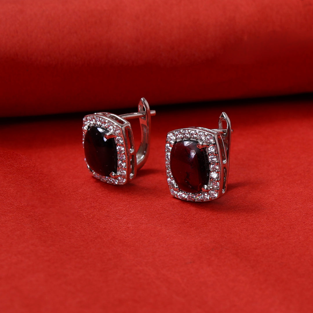 Red Gemstone Stud Earrings in Sterling Silver | For Women