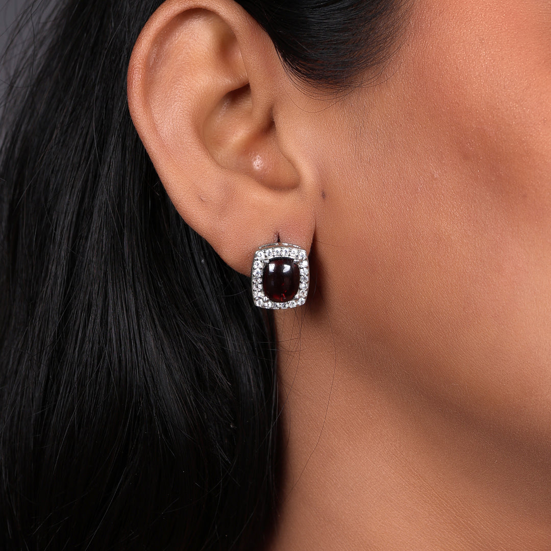 Red Gemstone Stud Earrings in Sterling Silver | For Women