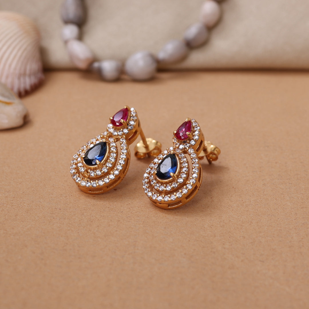 gold plating Teardrop Earrings with Ruby and Sapphire | Women's Jewelry