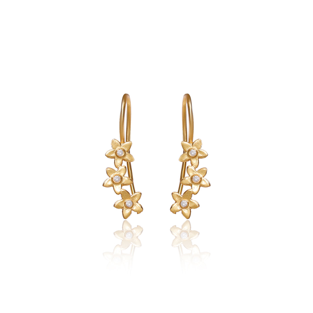 gold plating Flower Drop Earrings with Diamonds | Women's Jewelry Gift