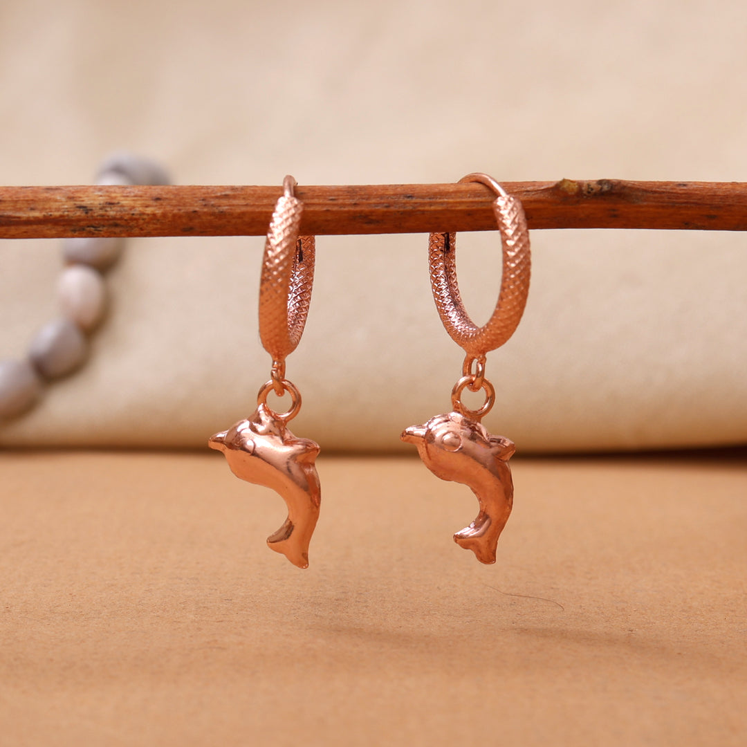 Rose gold plating Dolphin Hoop Earrings for Women | Dangle Jewelry