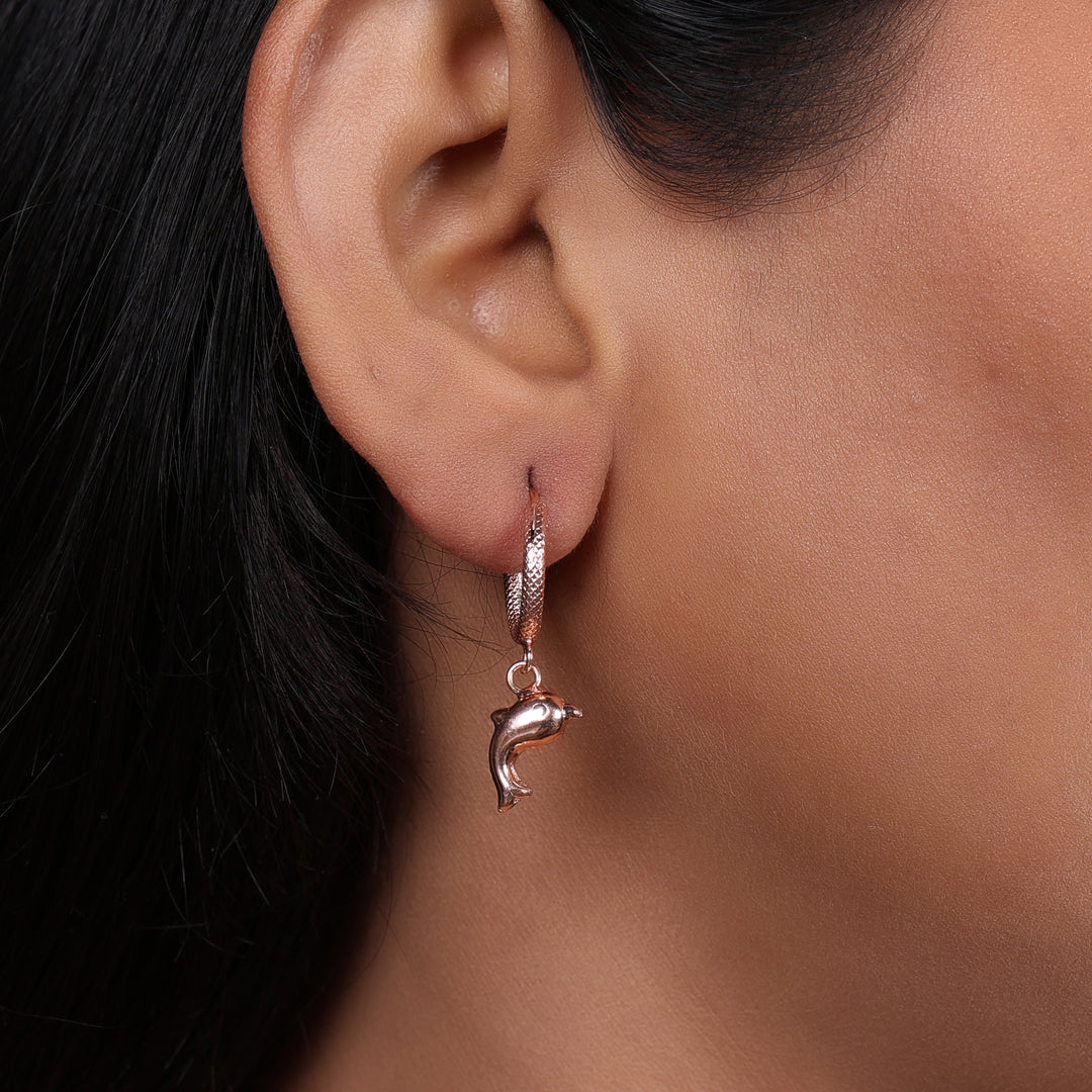 Rose gold plating Dolphin Hoop Earrings for Women | Dangle Jewelry
