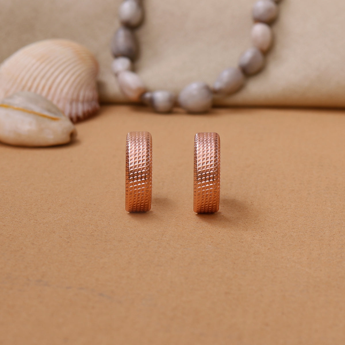 Rose gold plating textured hoop earrings for women | daily wear