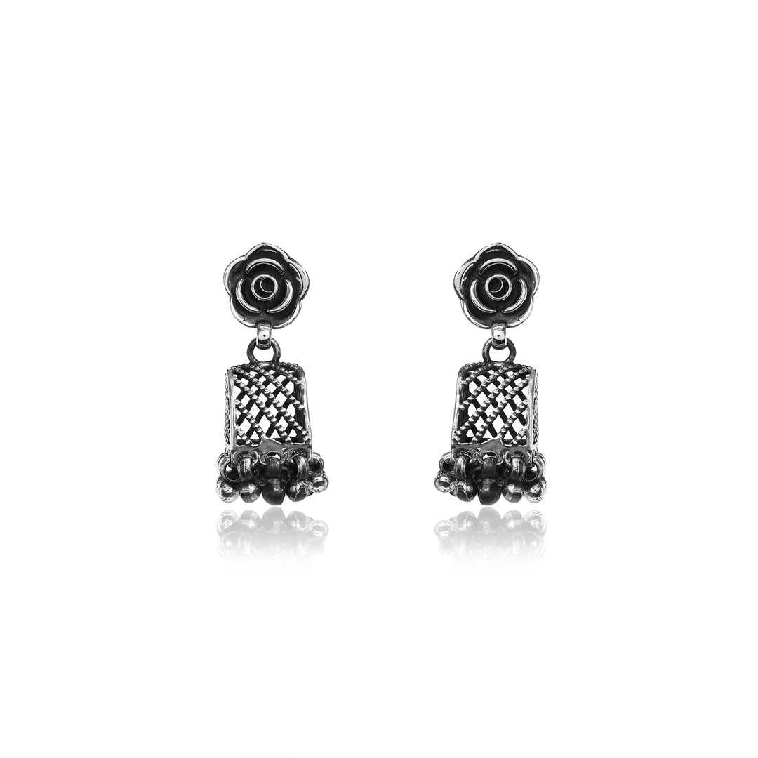 925 Silver Rose Jhumka Earrings | Women's Indian Jewelry