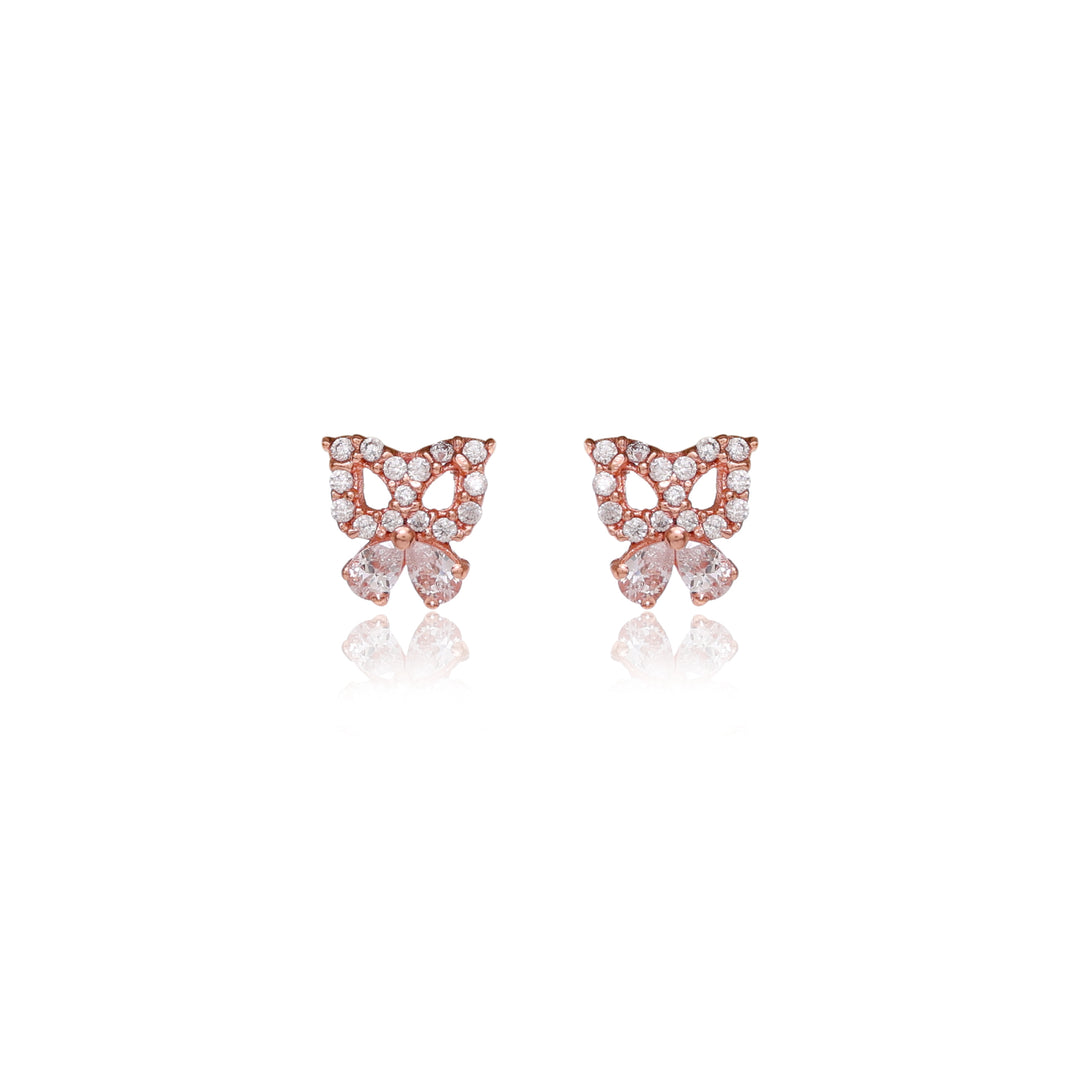 Rose gold plating Bow Stud Earrings with Crystals | Gift for Her