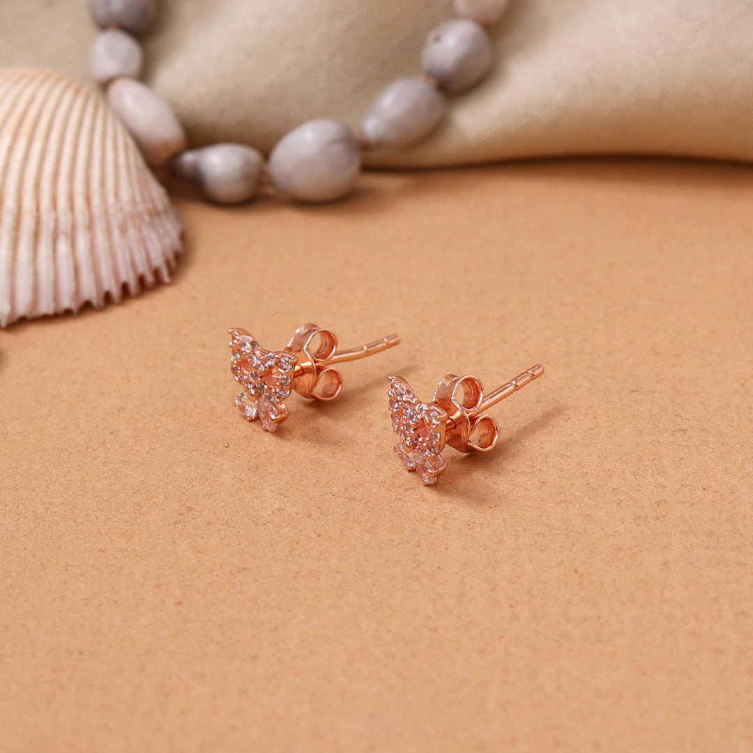 Rose gold plating Bow Stud Earrings with Crystals | Gift for Her