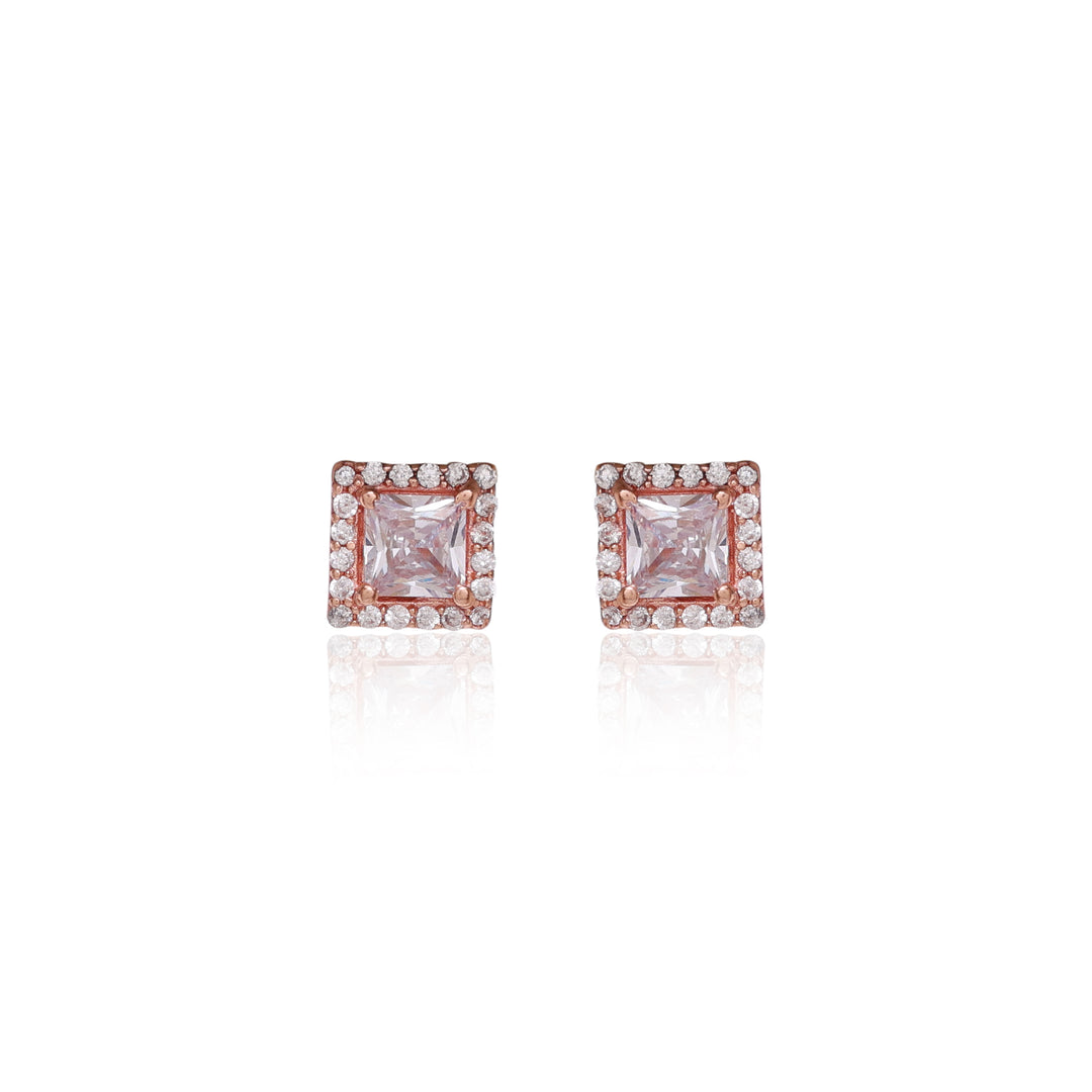 Rose gold plating Square Stud Earrings with Cubic Zirconia | Women's Jewelry