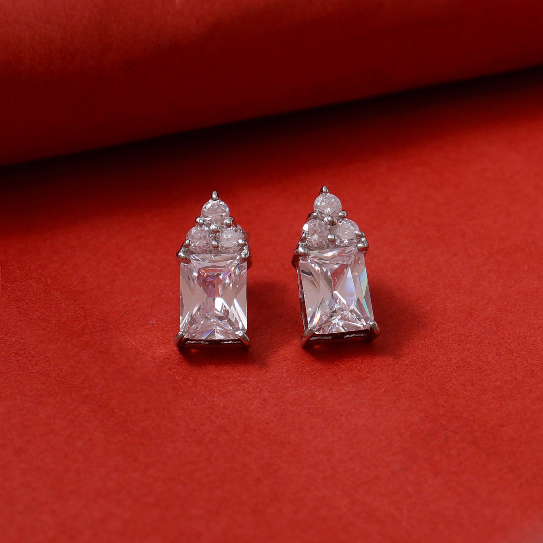Silver Stud Earrings with Cubic Zirconia | For Women | Gift