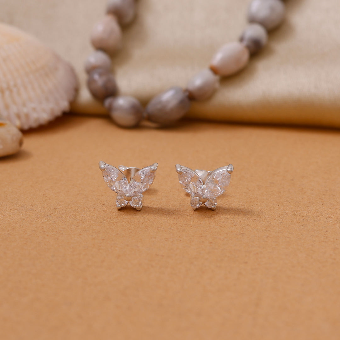 925 Silver Butterfly Stud Earrings | Cubic Zirconia | For Women