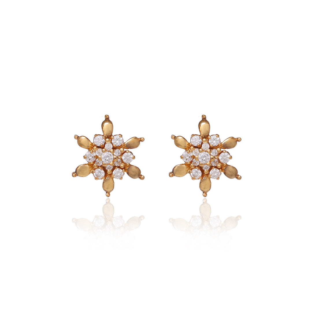 gold plating Floral Stud Earrings with Diamonds | Women's Jewelry Gift