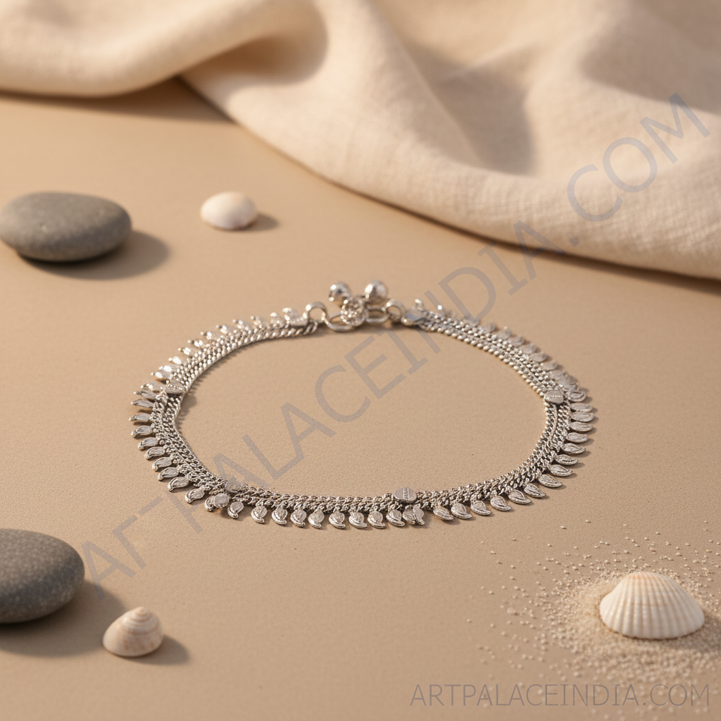 925 sterling silver anklet with leaf design