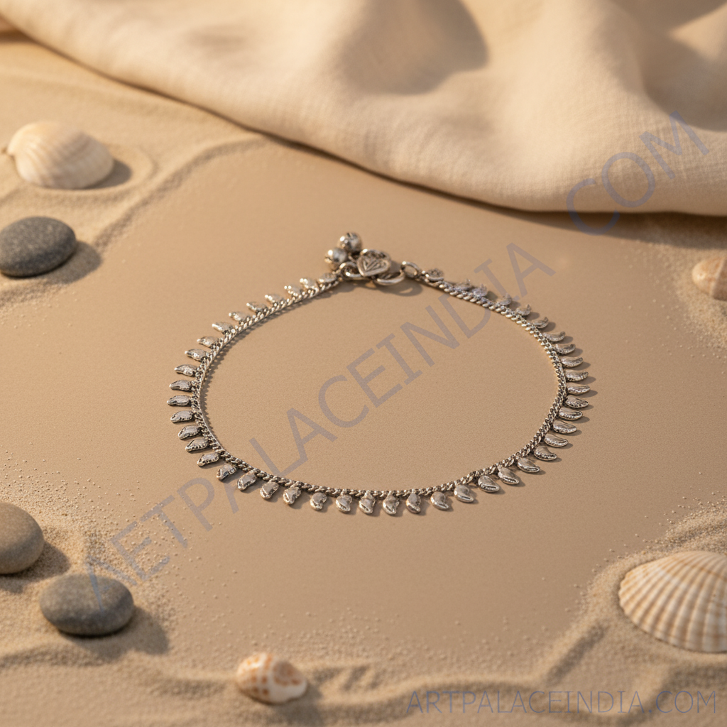 925 sterling silver leaf anklet with a delicate design for women