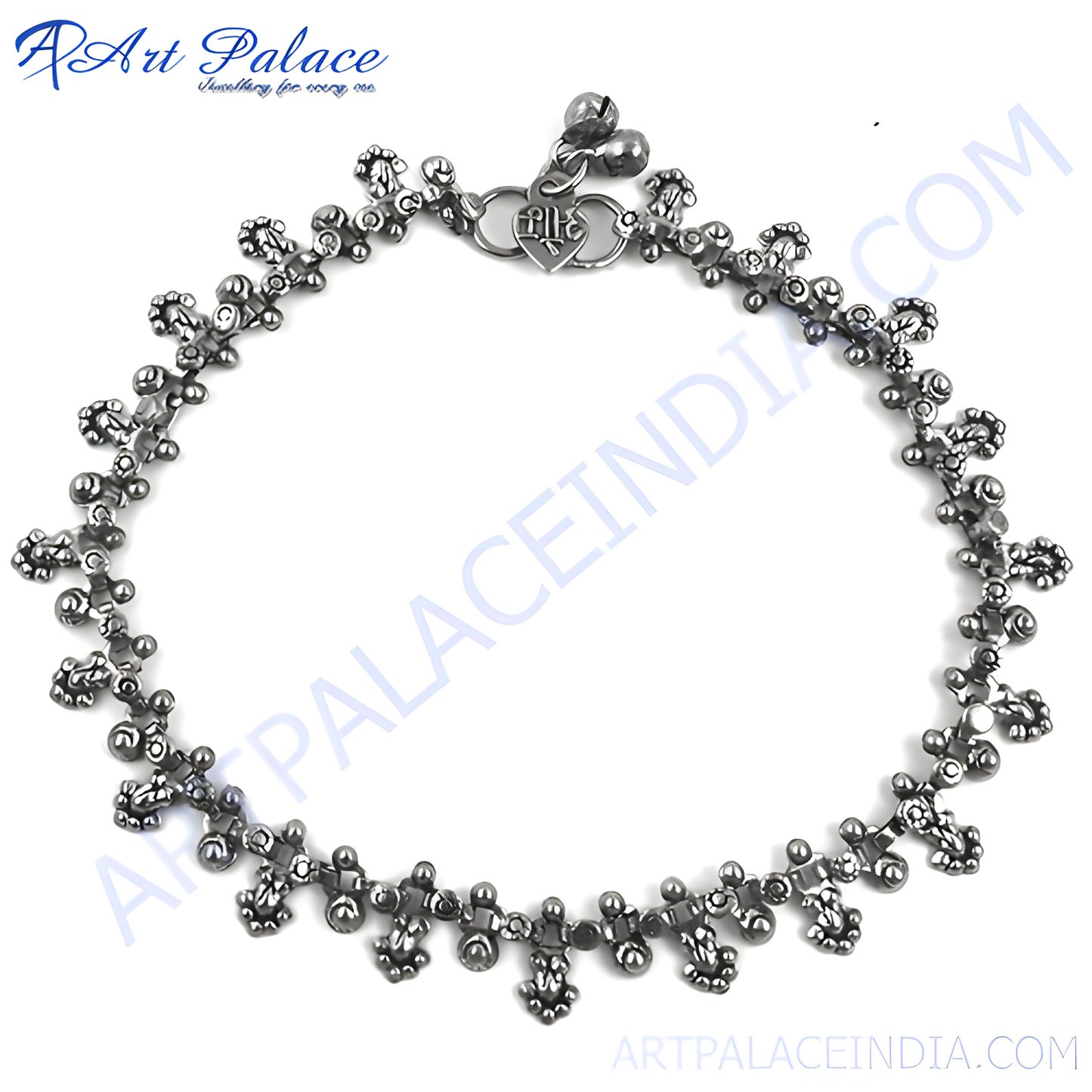 Oxidized silver anklet with intricate detailing, perfect for women's daily wear or special occasions.