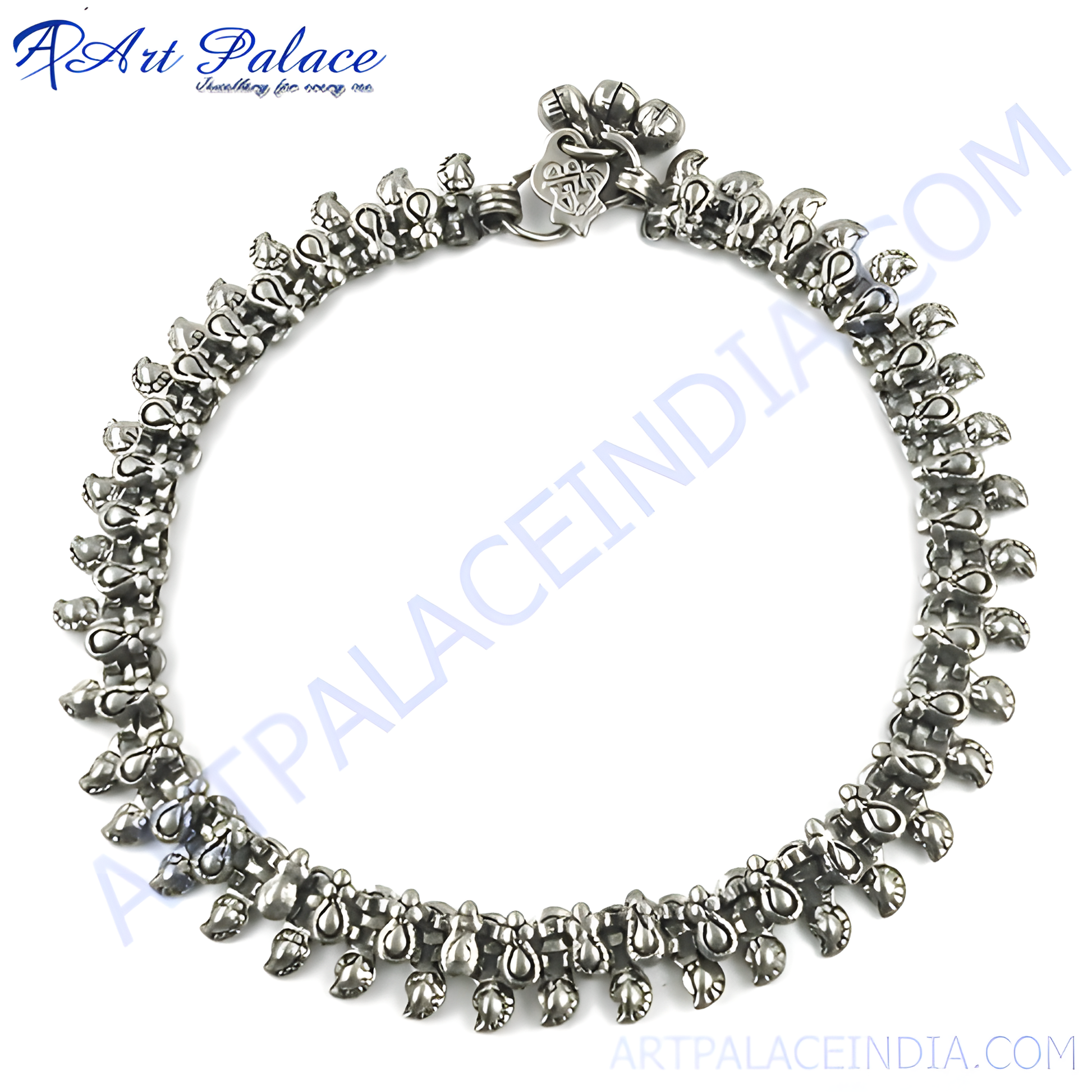 925 Sterling silver anklet with intricate Indian ethnic design, perfect for women.