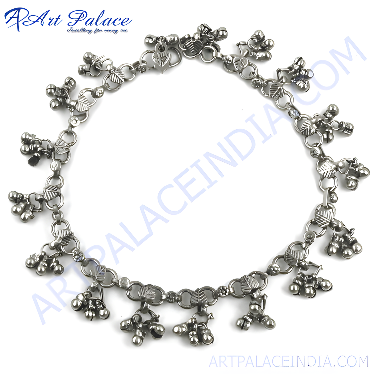 Silver anklet with bells for women | ethnic foot jewelry