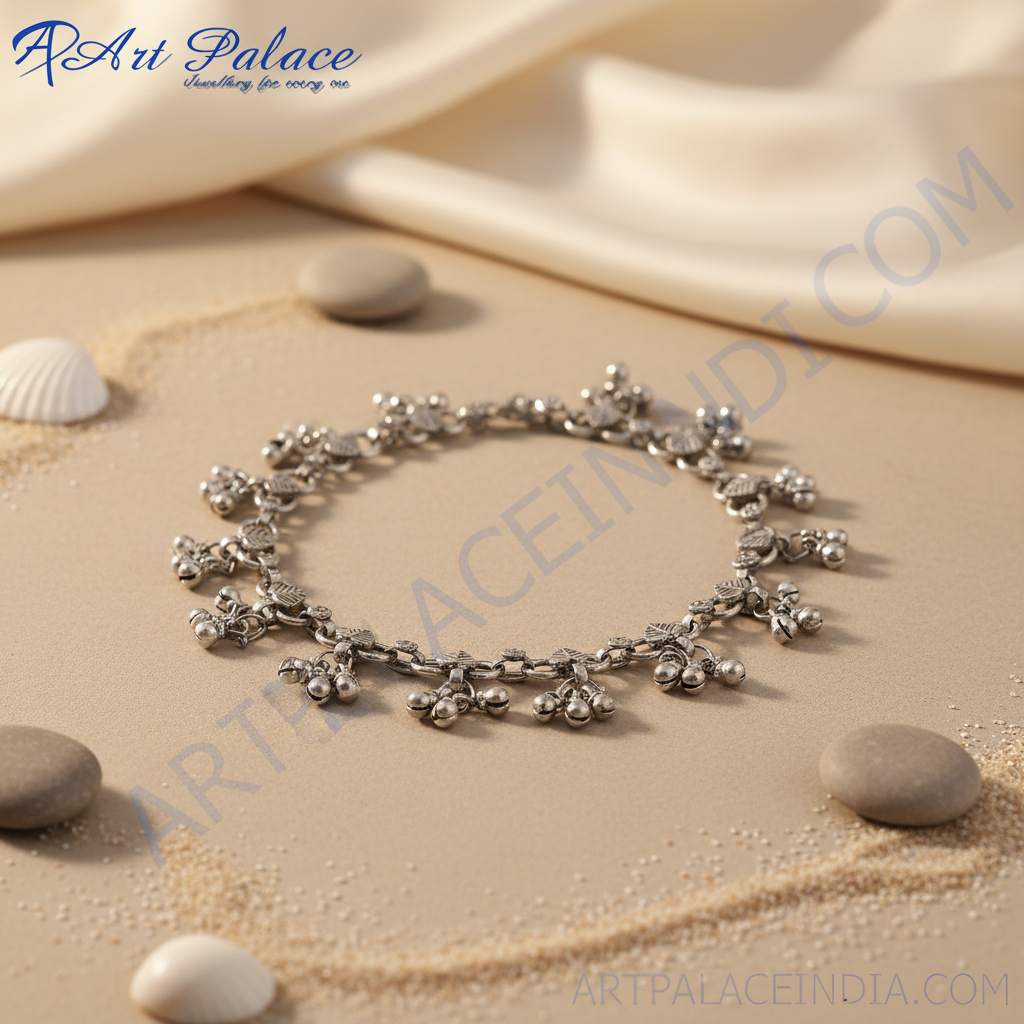 Silver anklet with dangling bells, an elegant piece of ethnic foot jewelry