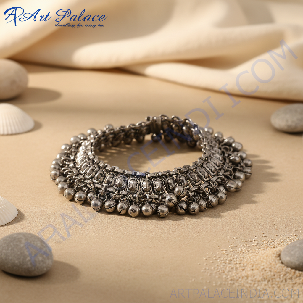 Oxidized silver bell anklet with multiple silver bells. A beautiful piece of jewelry for women.