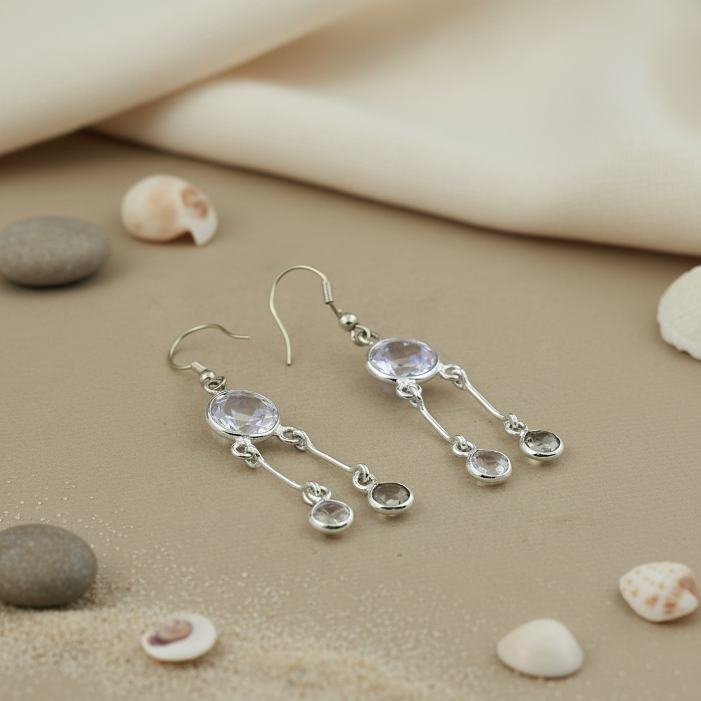 925 Silver White Quartz Dangle Earrings | For Women | Gift