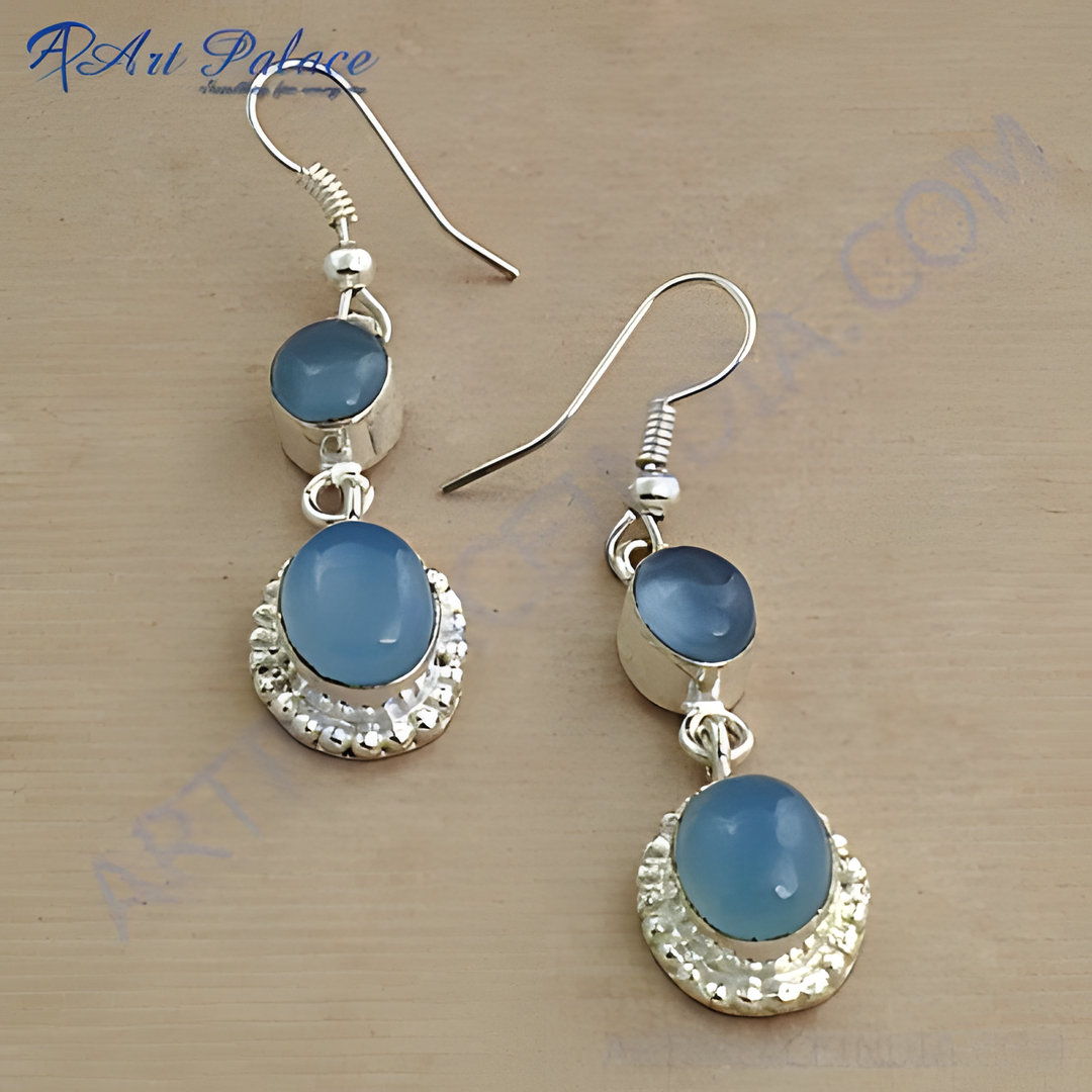 925 Silver Blue Chalcedony Drop Earrings for Women | Gift