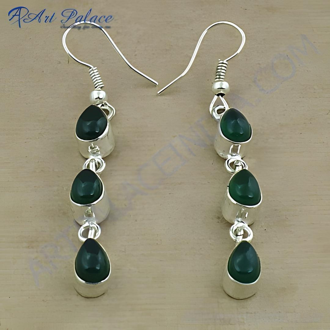 925 Silver Green Gemstone Drop Earrings for Women | Gift
