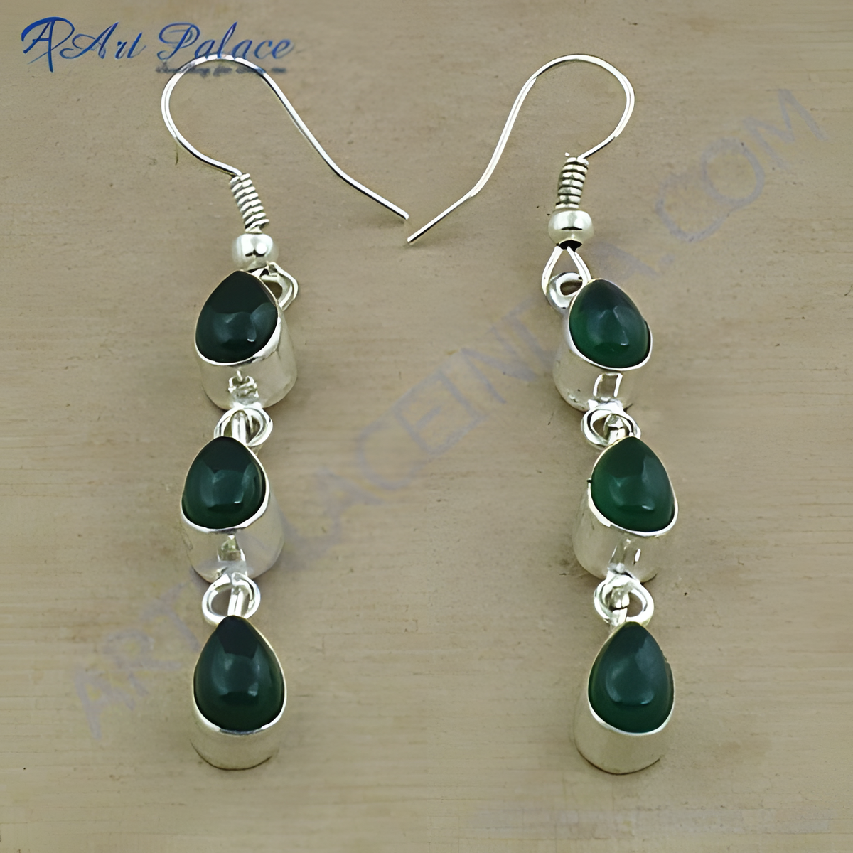 925 silver green gemstone drop earrings for women | gift
