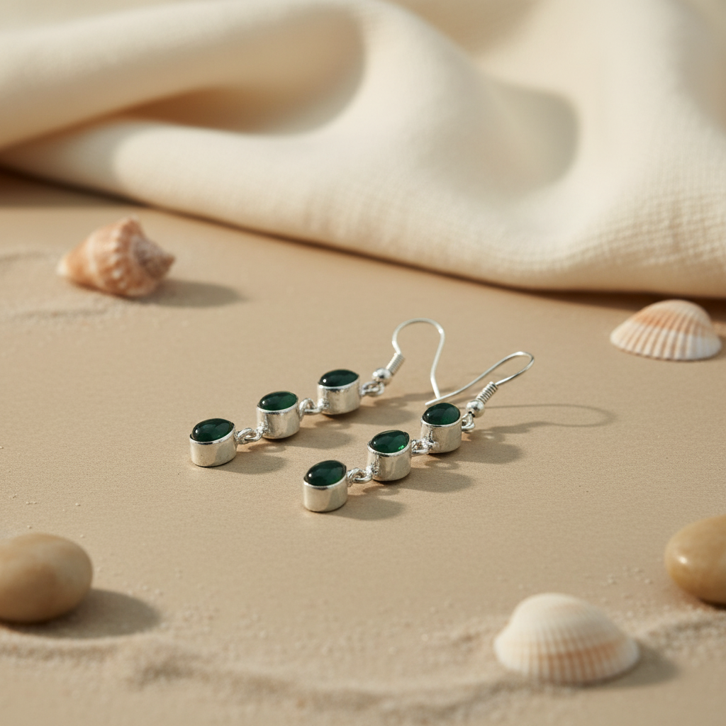925 Silver Green Gemstone Drop Earrings for Women | Gift