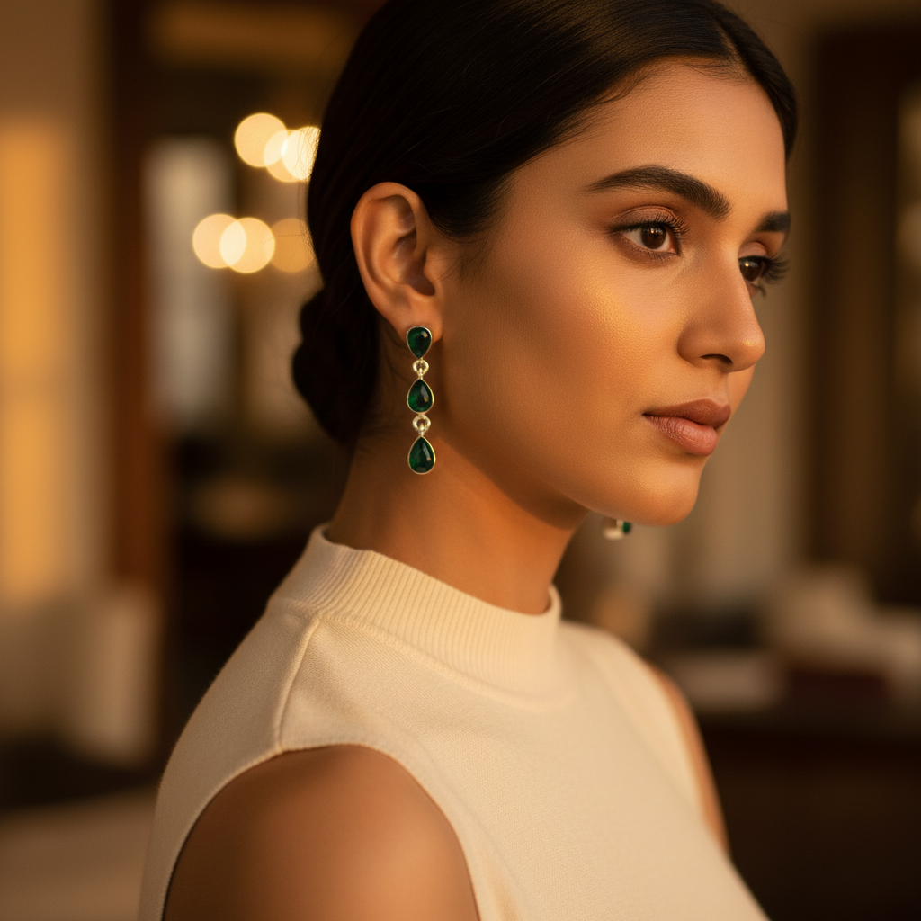 925 Silver Green Gemstone Drop Earrings for Women | Gift