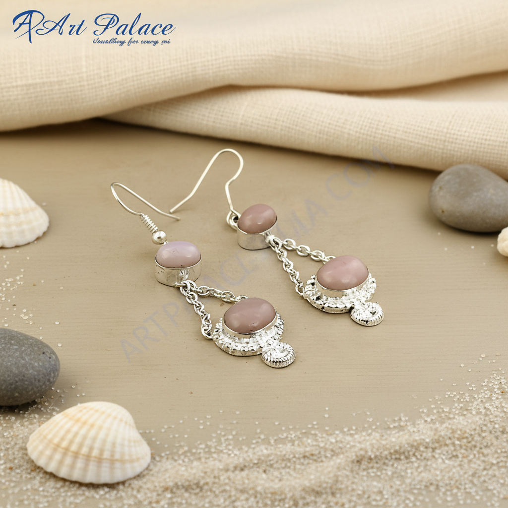 925 sterling silver drop earrings with pink opal gemstones, a lovely gift for her.