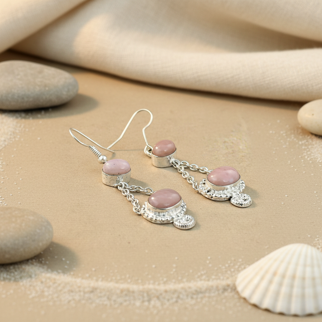 925 Silver Pink Opal Drop Earrings for Women | Daily Jewelry