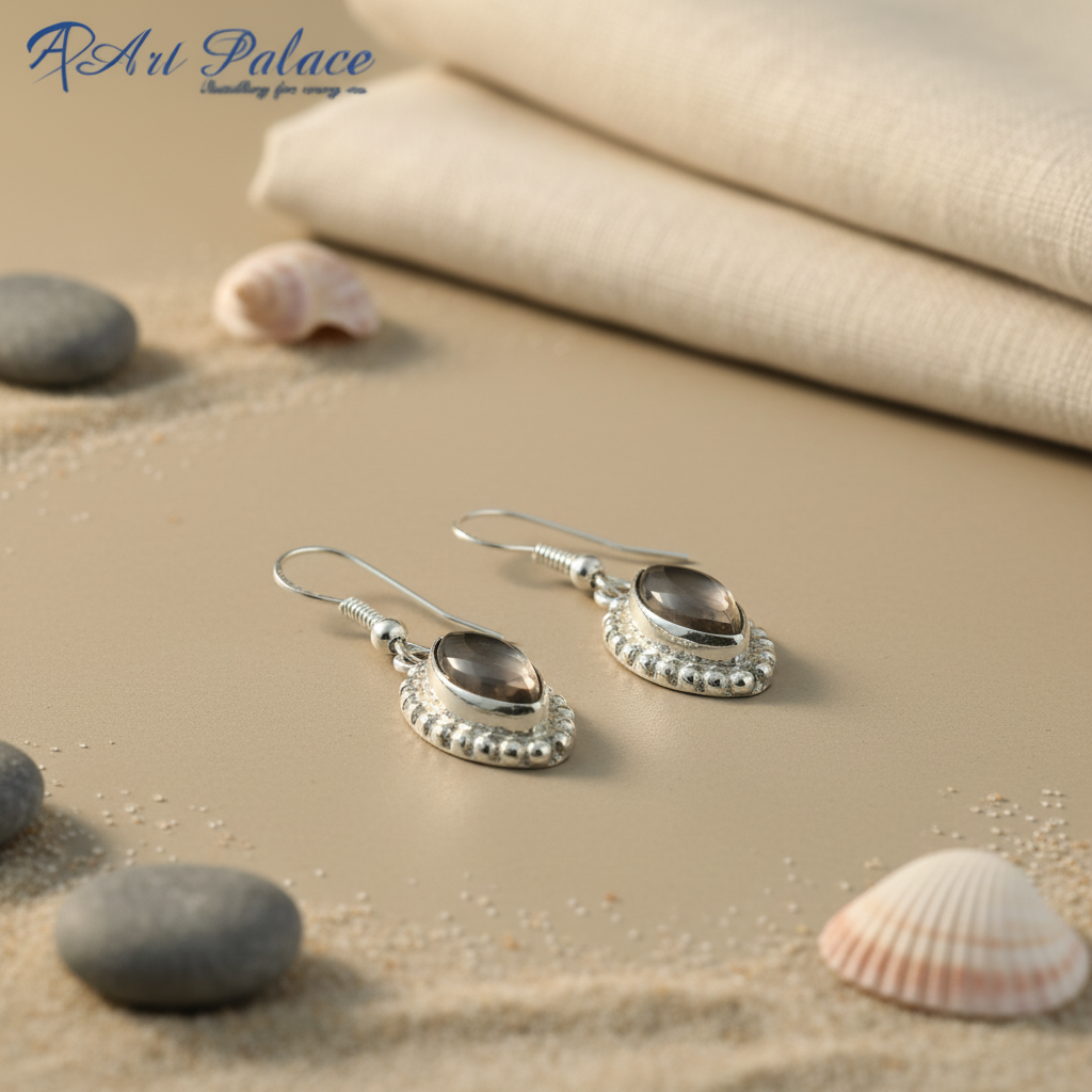 925 sterling silver dangle earrings with smoky quartz gemstone, silver jewelry for women.