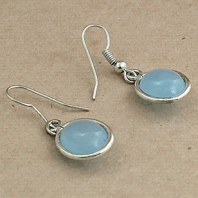 Celeb Style Blue Chalcedony Gemstone German Silver Earrings