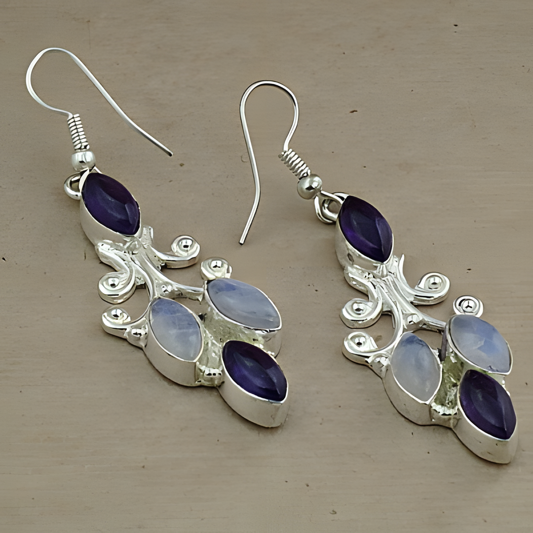 925 Silver Amethyst & Moonstone Earrings for Women | Dangle Earrings