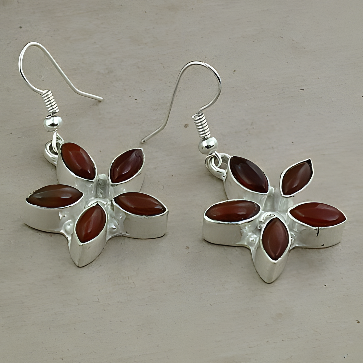 925 silver carnelian flower earrings for women | gemstone jewelry