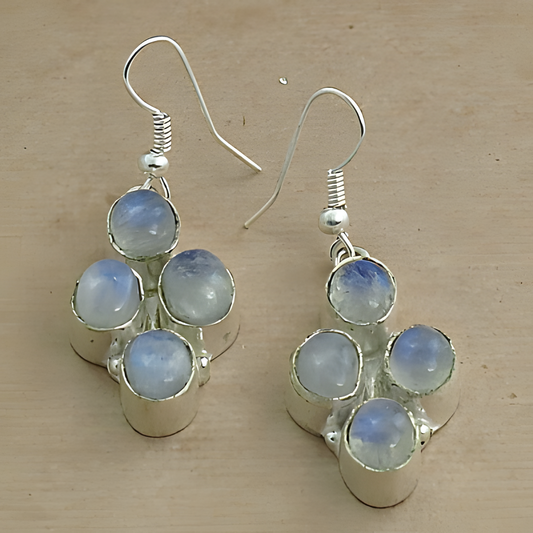 925 sterling silver drop earrings with blue moonstone gemstones for women