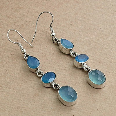 925 Silver Blue Chalcedony Drop Earrings for Women | Gift Jewelry