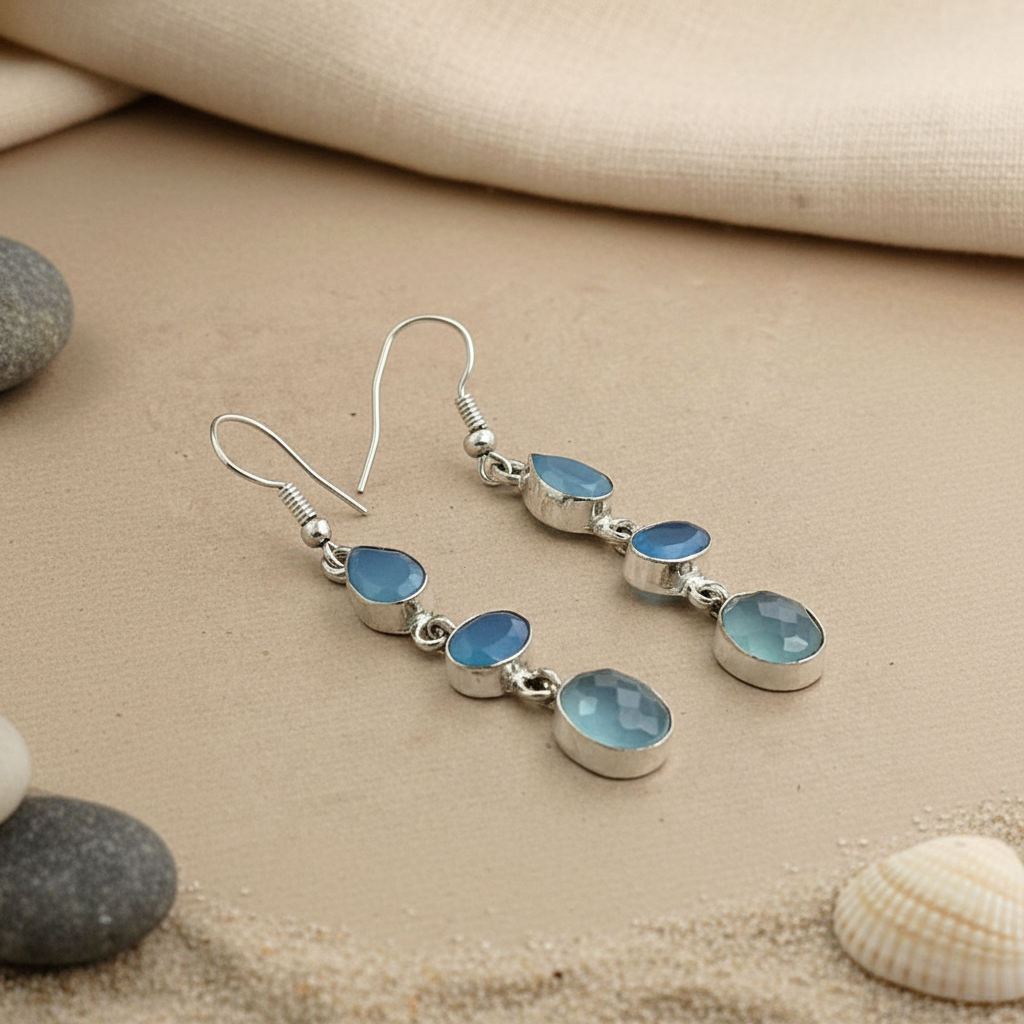 925 Silver Blue Chalcedony Drop Earrings for Women | Gift Jewelry