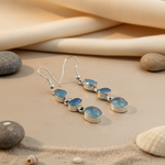 Load image into Gallery viewer, 925 silver drop earrings with multiple blue chalcedony gemstones, elegant dangle design
