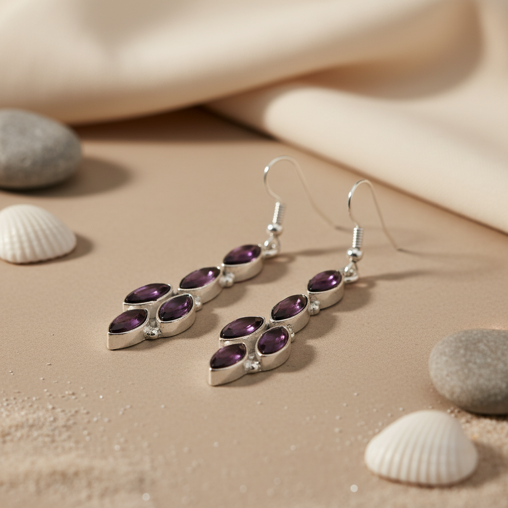 925 Silver Amethyst Drop Earrings for Women | Gemstone Jewelry